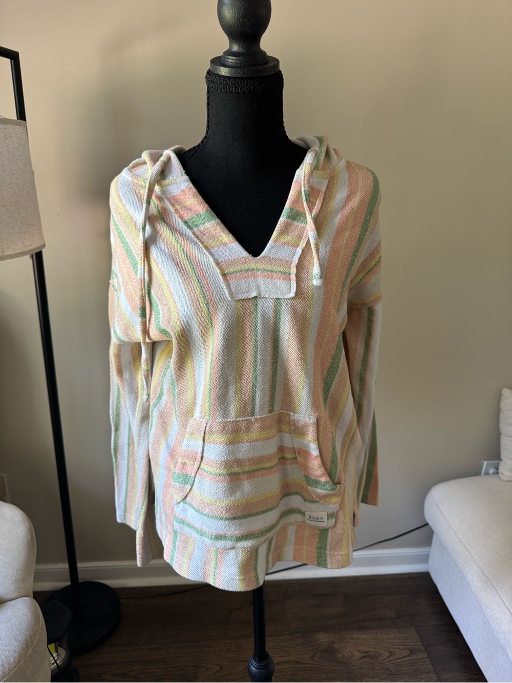 Roxy Pastel Striped‎ Hoodie in Peach, Mint & Cream